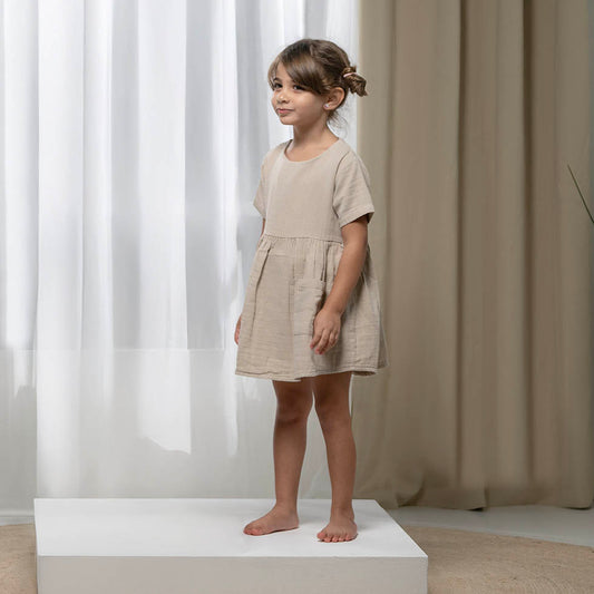 Muslin Vanilla Beige Baby Girl Dress